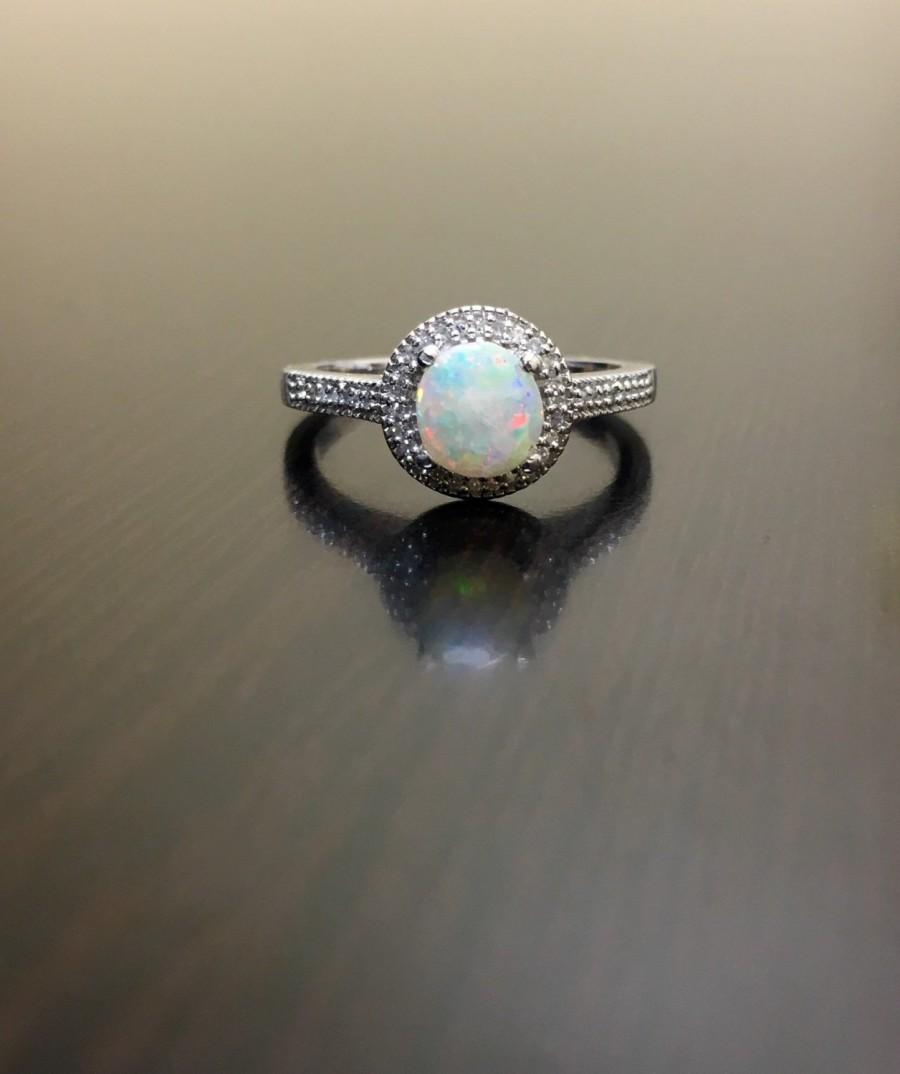 Mariage - Halo Diamond Opal Engagement Ring - Halo Opal Diamond Wedding Ring - Diamond Opal Ring - Opal Diamond Ring - Halo Opal Ring - Diamond Ring
