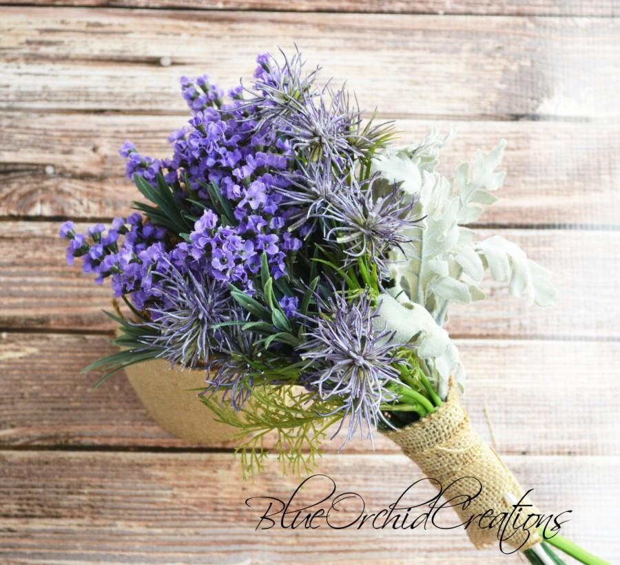 زفاف - Lavender Bouquet with Thistles - Purple Bouquet, Outdoor Wedding Bouquet, Shabby Chic Bouquet, Vintage Inspired Bouquet, Rustic Chic Bouquet