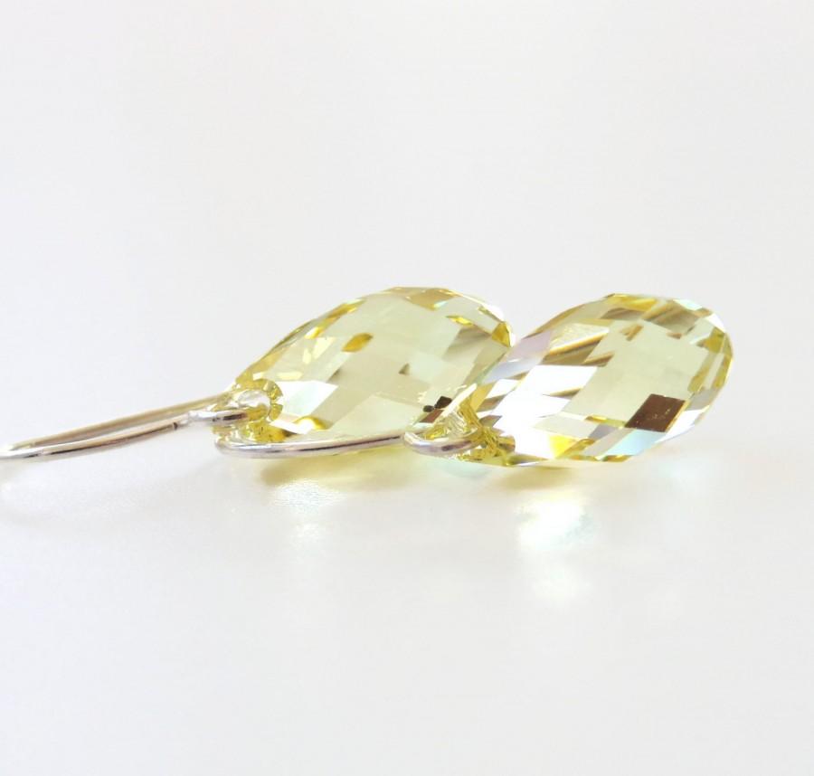 Hochzeit - Pale Yellow Crystal Teardrop Earrings - Bridesmaid Jewelry