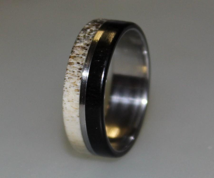 زفاف - Stainless Steel Ring, Deer Antler Inlay, Ebony Wood Ring, Wedding ring