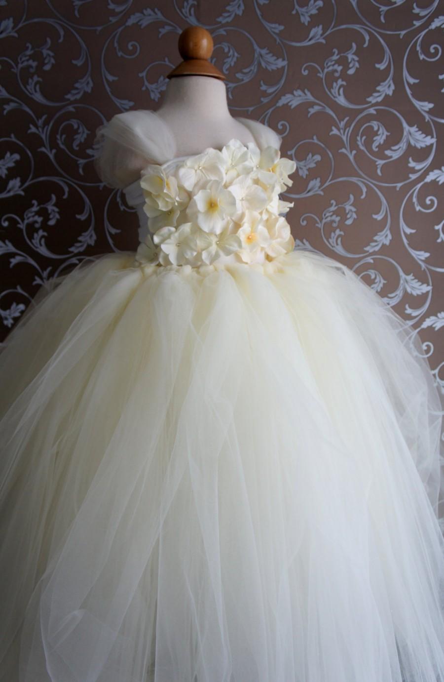 زفاف - Flower girl dress Ivory tutu dress, flower top, baby tutu dress, toddler tutu dress