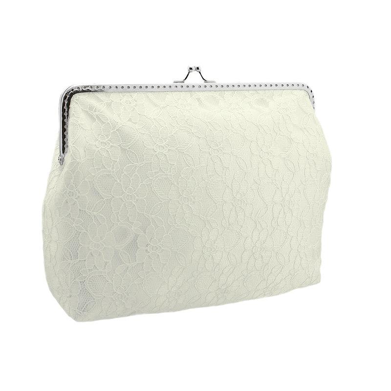 Mariage - bride ivory lace handbag, bridal ivory clutch bag, womens lace purse bag in wedding, formal, vintage style, bridesmaid clutch handbag 1450