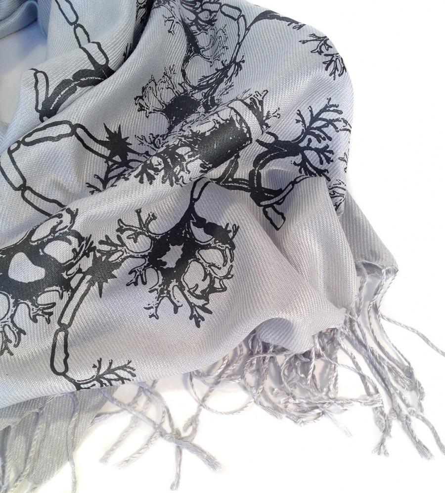 زفاف - Nerve Cell scarf. "Grey Matter." Axon & dendrite neuron print on your choice of pashmina colors. For men or women. Unisex.