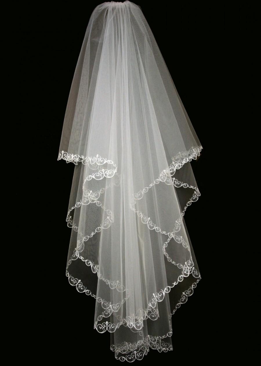 Mariage - Bridal Veil - Tess Wedding Veil with Embroidery - Veil with Two Layers-Lace Veil-Cascade Veil - Ivory Veil - White Veil - Champagne Veil