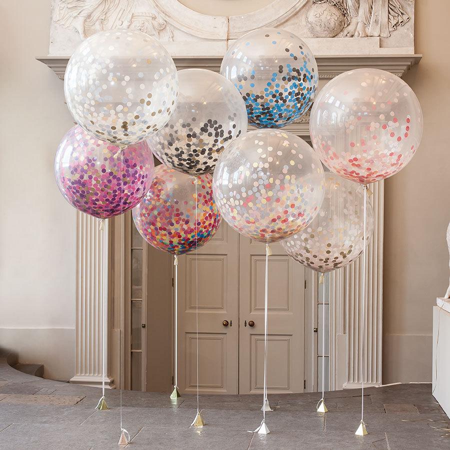 Mariage - 36" Giant Round Balloon with handmade tissue paper confetti and tassel garland tail