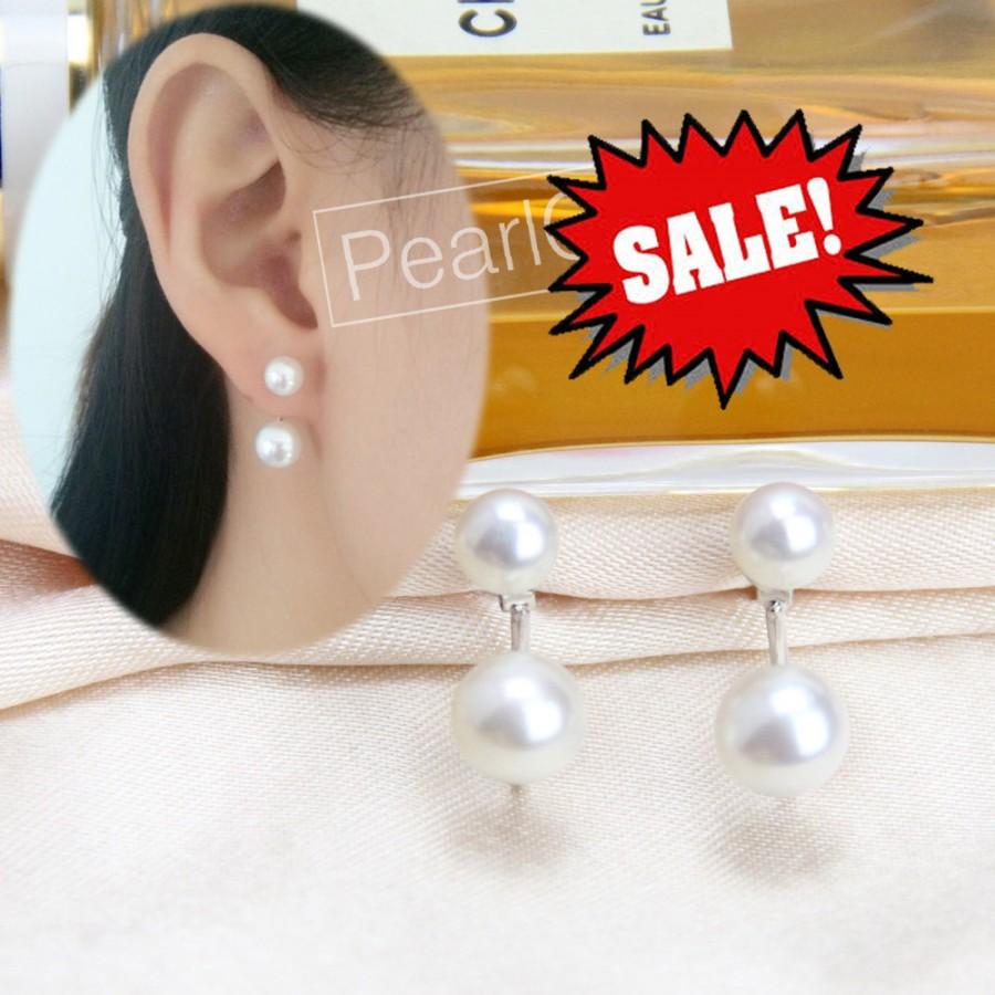 زفاف - Double pearl earrings set wedding,jewellery bridal earings,floating earrings,real pearl studs,sterling silver earring pearl,bridesmaid stud