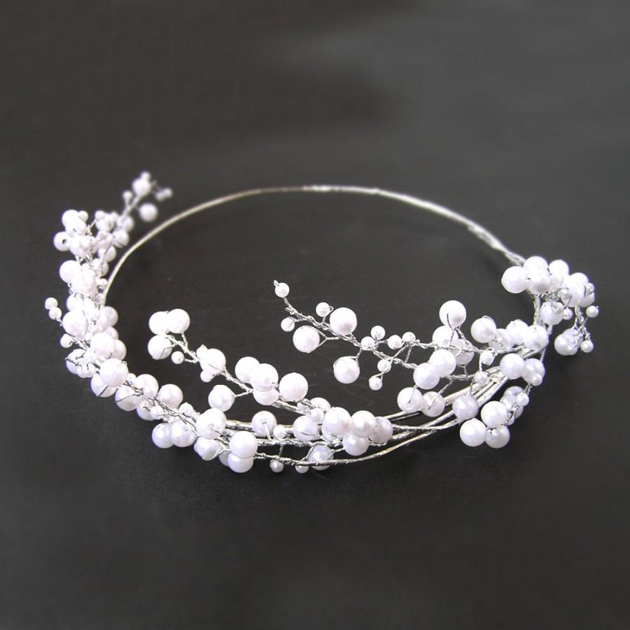 Wedding - Pearl Hair Vine, Pearl Hair Crown, Wedding Headband, Pearl Tiara, Pearl Hairpiece, Bridal Rustic Pearl Jewelry, Wedding Hair Accessories