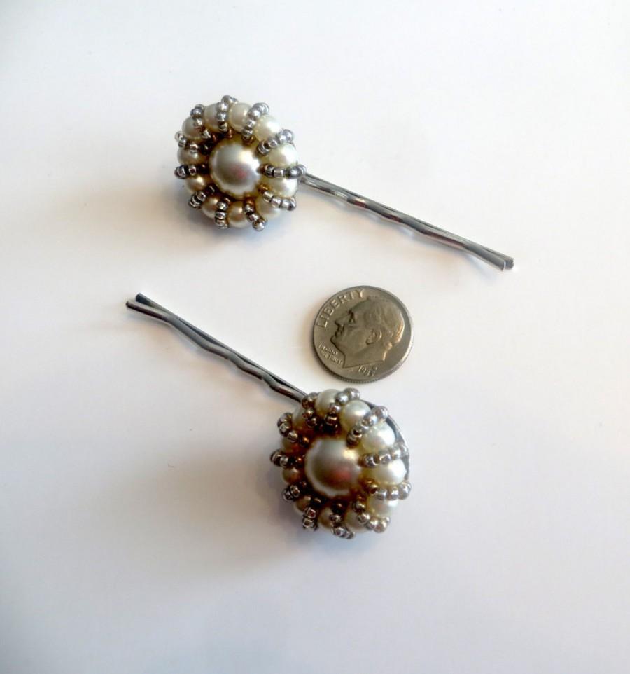 زفاف - Faux Pearl and Bead Hair Pins Upcycled Vintage Earrings
