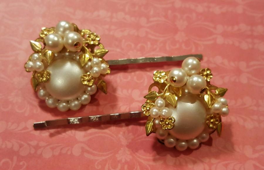 Mariage - Faux Pearl and Bead Hair Pins Upcycled Vintage Earrings