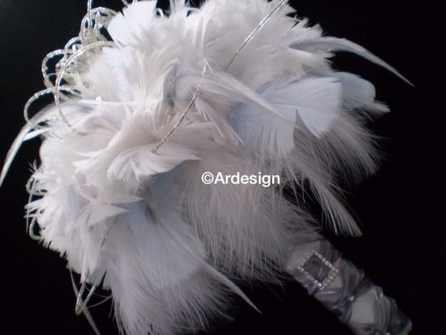 Hochzeit - WHISPER COUTURE Bridal Feather Bouquet RHINESTONES