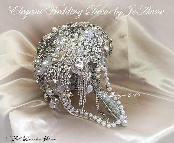Hochzeit - SILVER AND WHITE Crystal Brooch Bouquet, Elegant Brooch Bouquet in Silver, Jeweled Wedding Bouquet, Wedding Brooch Bouquet, Brooch Bouquet