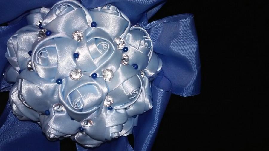 زفاف - Satin Blue Crystal Bouquet