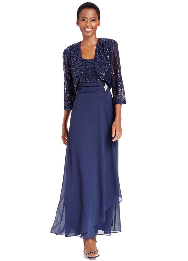Mariage - R&M Richards Petite Sequined Lace Dress and Jacket