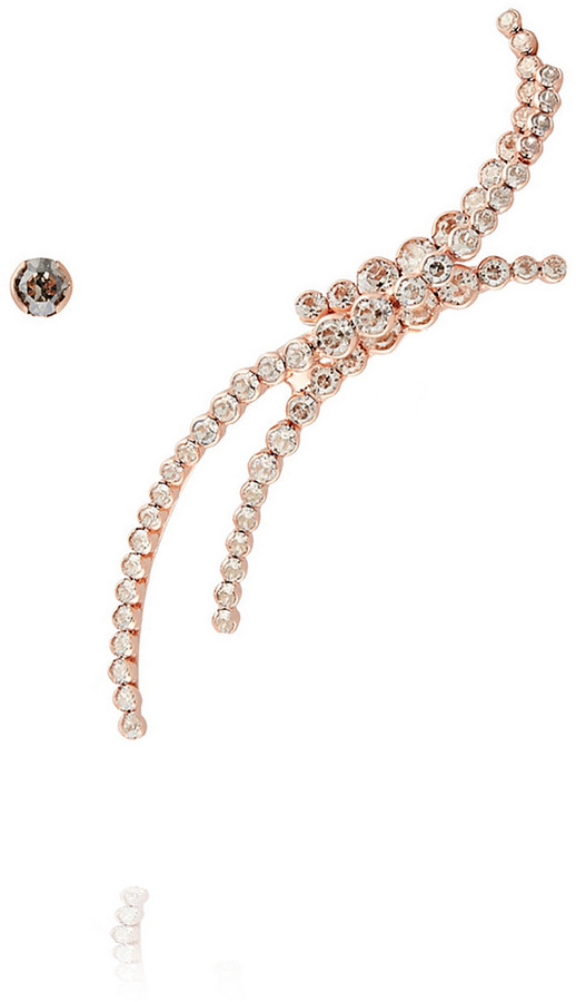 Hochzeit - Ryan Storer Triple Line Rose Gold-Plated Swarovski Crystal Cuff and Stud Earring
