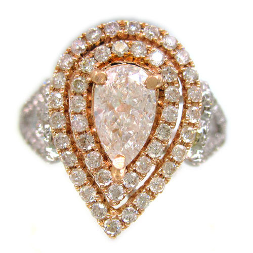 Hochzeit - 18k rose and white gold pear shape diamond engagement ring art deco 1.20ctw