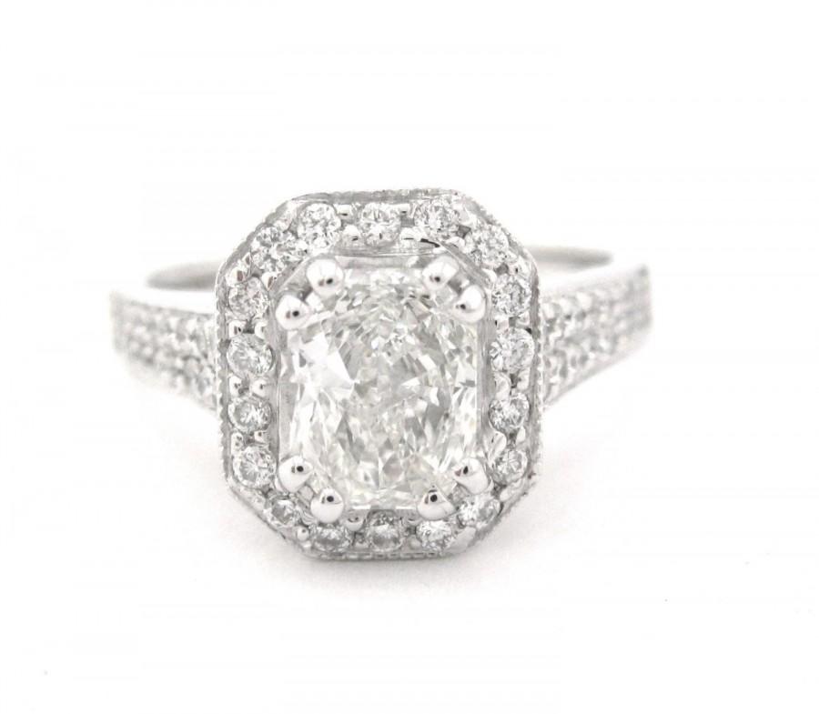 Hochzeit - Radiant cut diamond engagement ring 1.50ctw