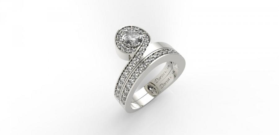 زفاف - Engagement ring & wedding band, 14K white gold with diamond engagement ring,Anniversary ring