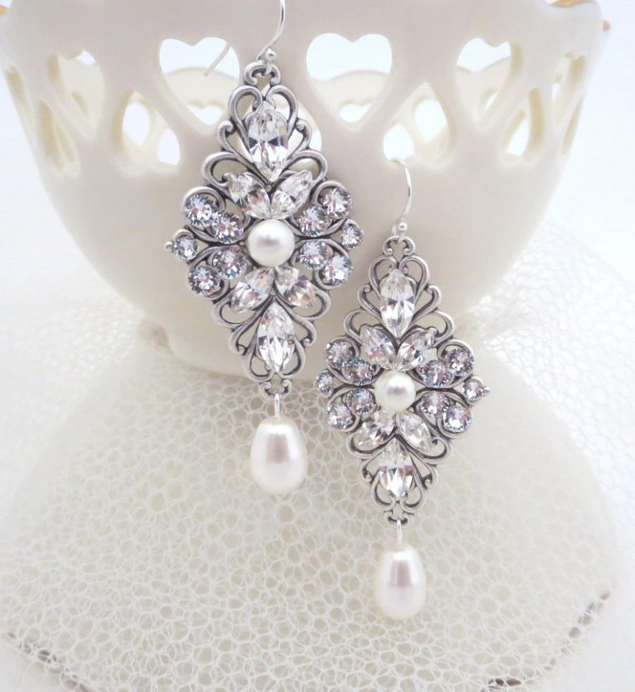 Свадьба - Crystal Wedding earrings, Crystal bridal earrings, vintage style earrings, Swarovski crystals, Swarovski pearls, wedding jewelry