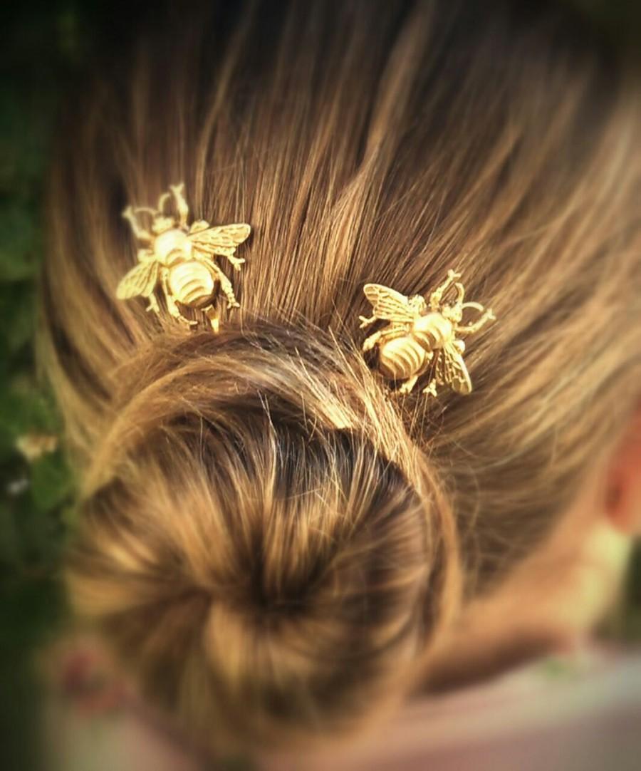 زفاف - FLASH SALE Bee Hair Pin Gold Bumble Bee Bobby Pins Brass Hair Pins Bee Hair Clips