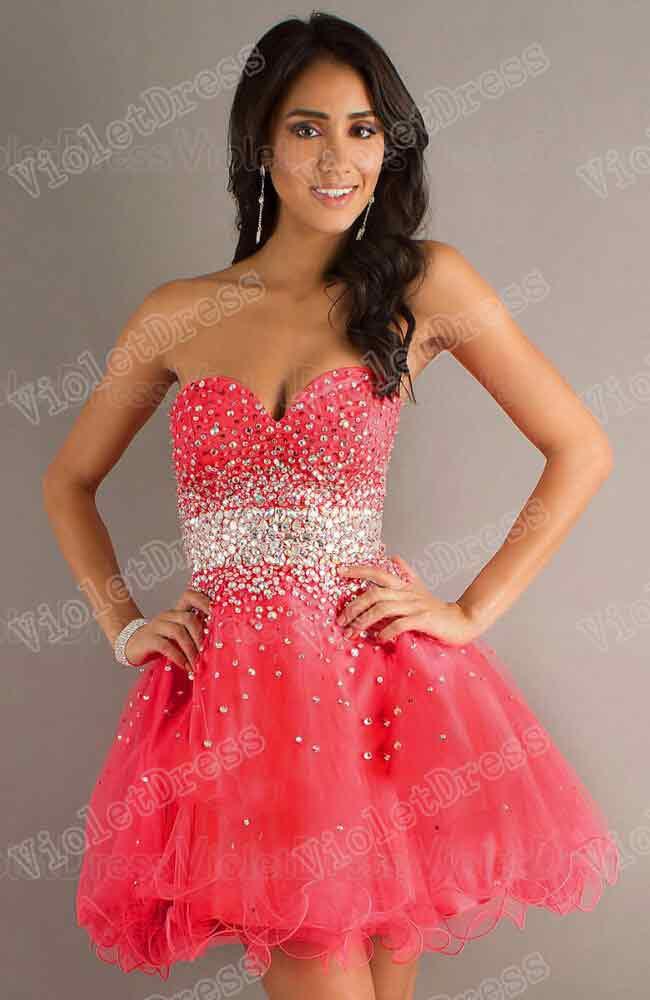 Mariage - A-line Sweetheart Beading Sleeveless Short Tulle Prom Dresses / Homecoming Dresses