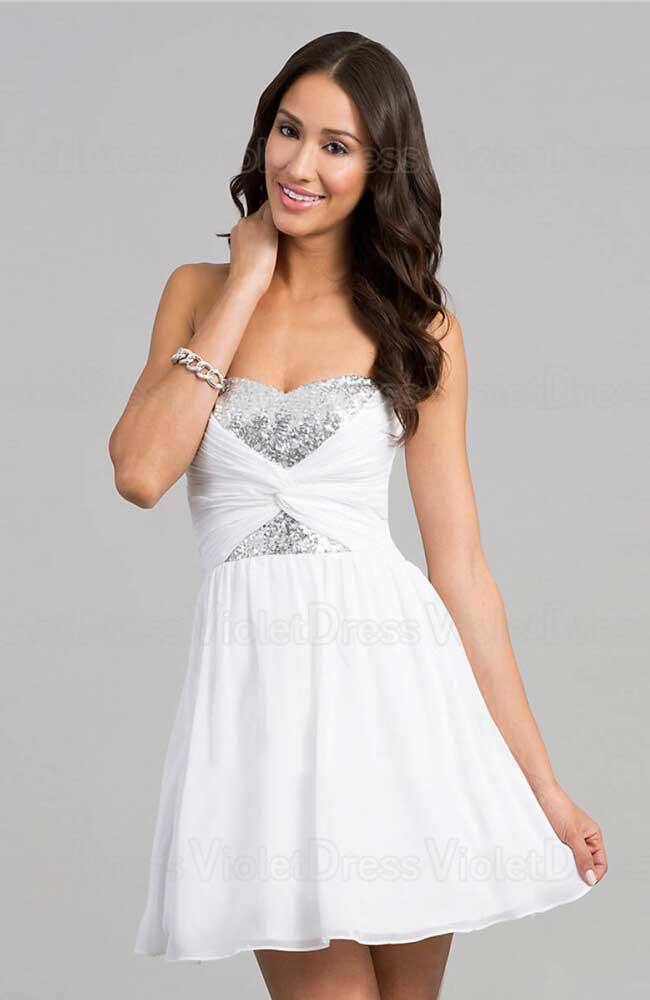 Mariage - A-line Sweetheart Paillette Sleeveless Short Chiffon Prom Dresses / Homecoming Dresses