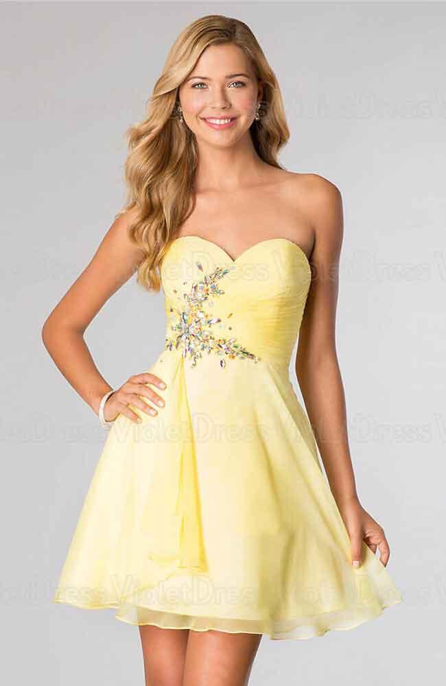 Mariage - A-line Sweetheart Rhinestone Sleeveless Mini Chiffon Prom Dresses / Homecoming Dresses