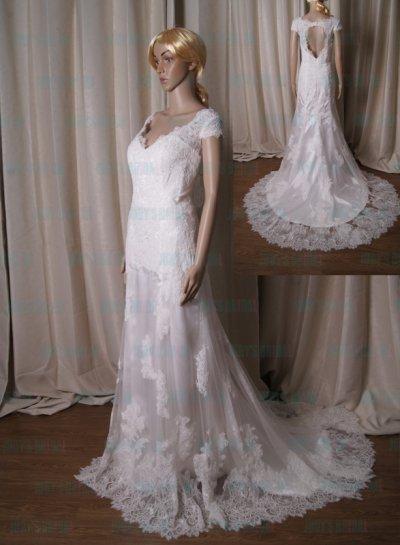 Свадьба - LJ222 Lace romantique illusion cap sleeves key hole back wedding dress