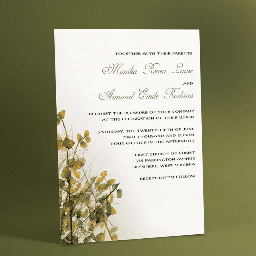 Mariage - Woodland Wedding Invitations with Watercolor Imagery of Leafy Brush, Winter Wonderland Wedding, Blue and White, Other Colors Possible