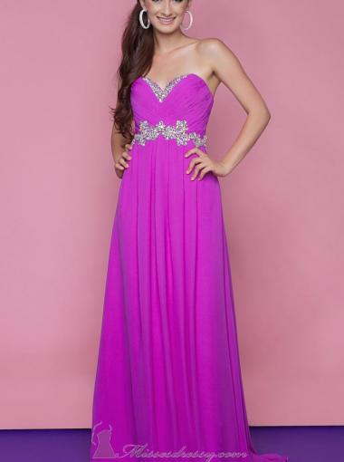 Hochzeit - A-line Sweetheart Natural Floor Length Sleeveless Beading Ruched Zipper Up Chiffon Magenta Prom / Homecoming / Evening Dresses By Blush 9616