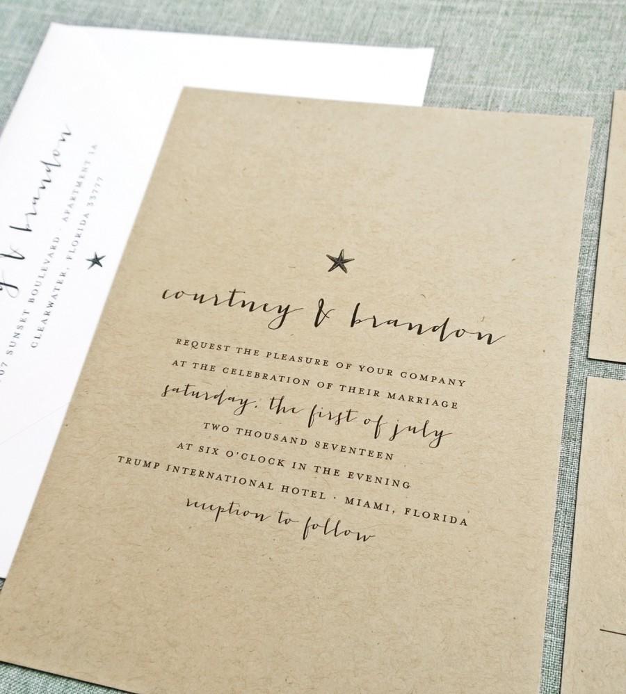 Свадьба - Courtney Kraft Beach Wedding Invitation Sample - Rustic Recycled Kraft Beach Starfish Wedding Invitation