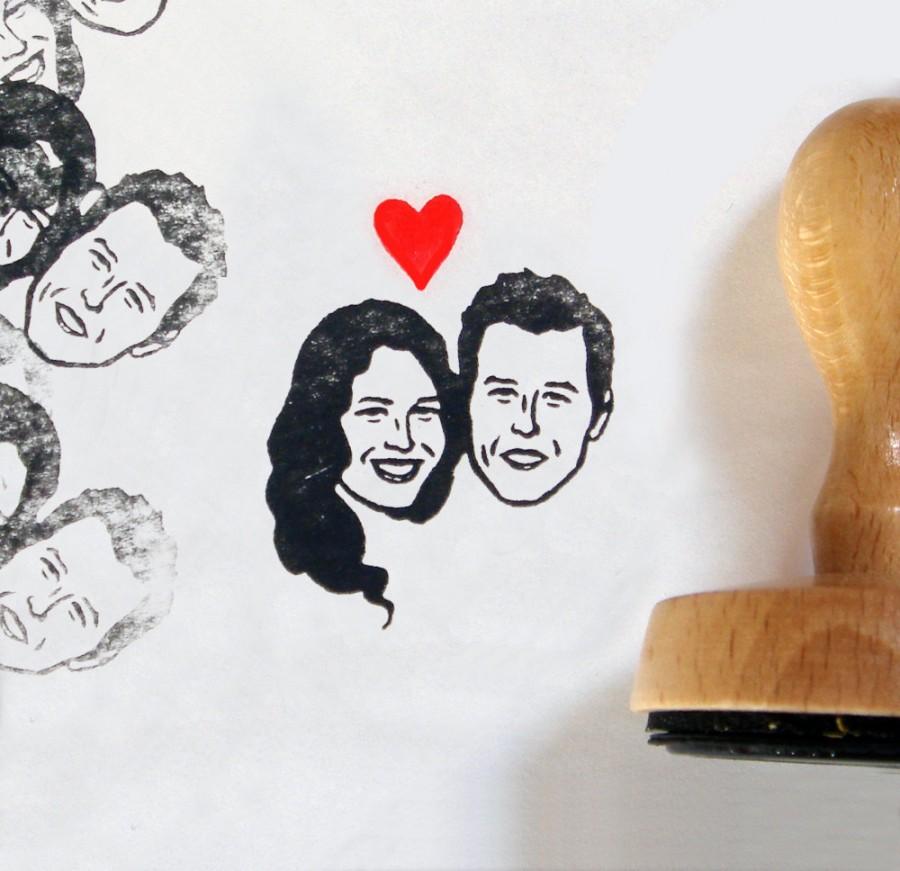 Mariage - Self-inking stamp / custom couple portraits / handle / for personalised wedding cards marriage fiancee bride groom love save the date etc