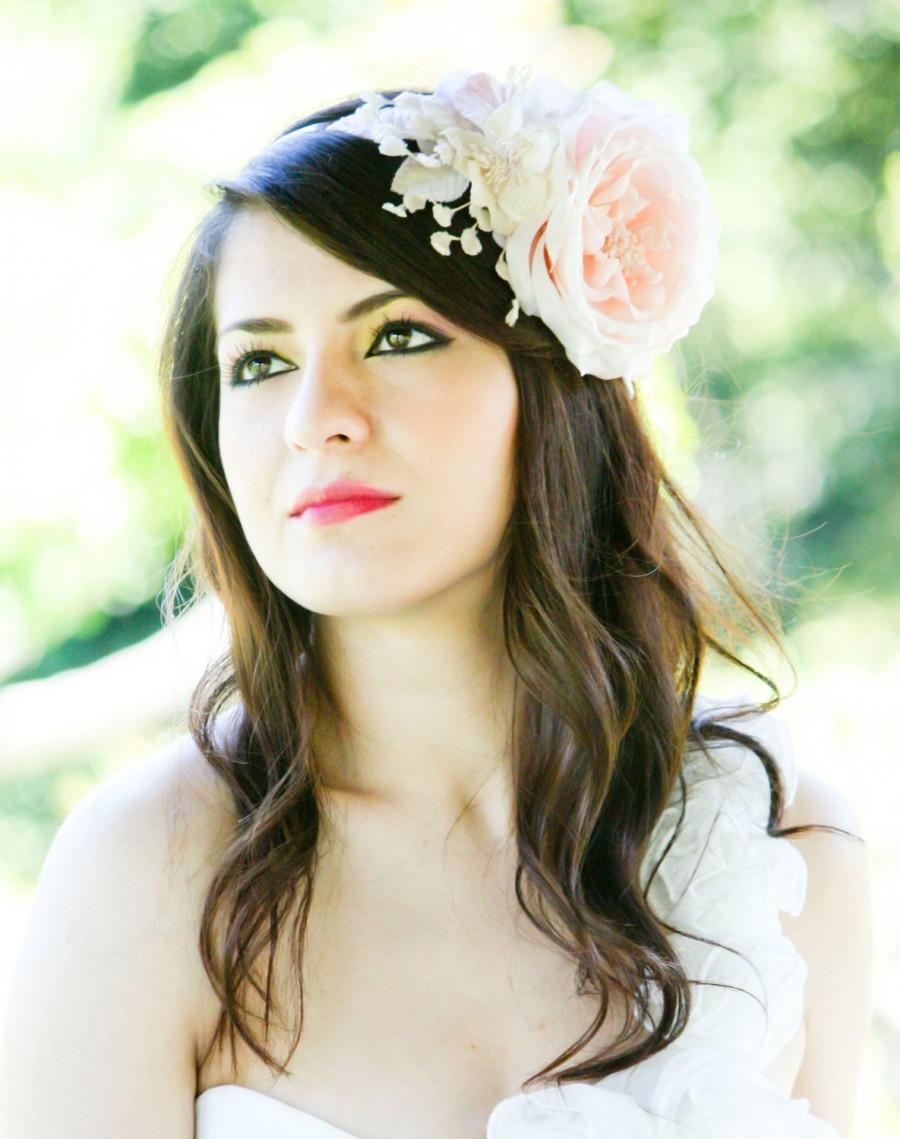 Mariage - bridal hair accessories, wedding headpiece, pink flower fasinator, flower for hair