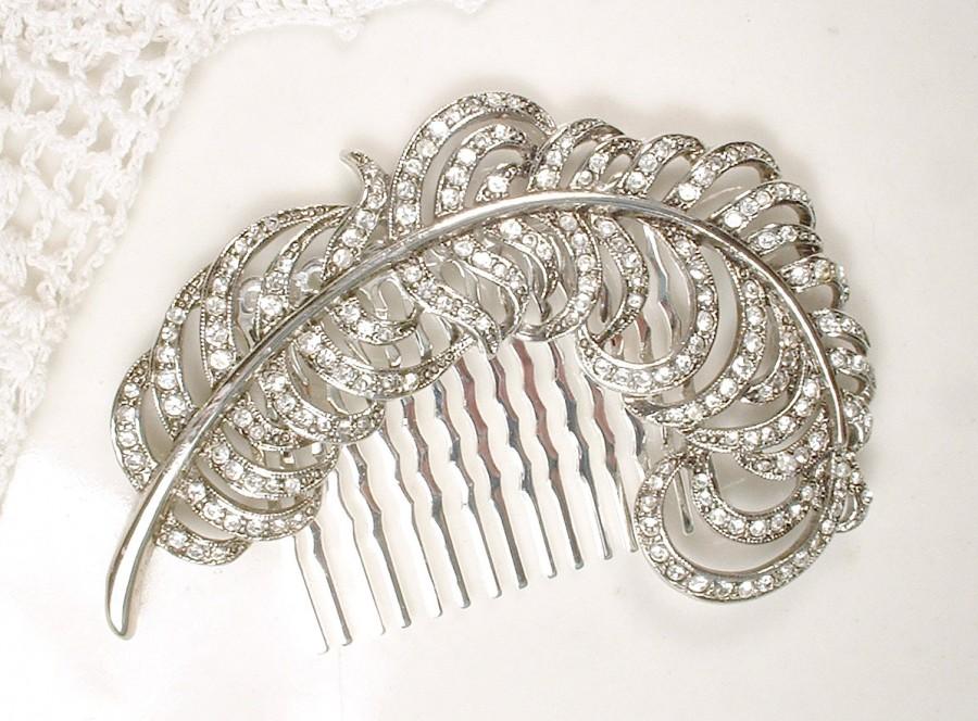 Orange Feather Fascinator Hair Comb Silver Art Deco Diamante 1920s Flapper 105 