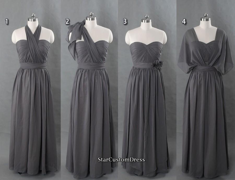 Hochzeit - Long Bridesmaid Dress Dark Grey Bridesmaid Dress Chiffon Dress Long Convertible Prom Dress Free Custom size and color