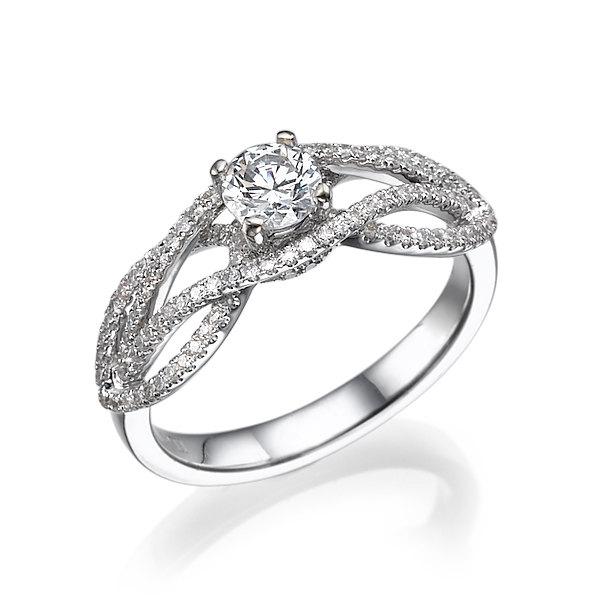 زفاف - Vintage Engagement Ring 14K white gold With Diamonds In prong and pave setting, Unique Engagement Ring, Art Deco Engagement Ring, Gold Ring