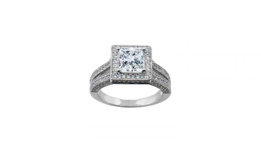 زفاف - 2-Row Halo Engagement Ring in 18k White Gold