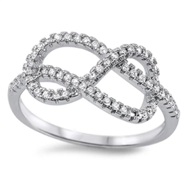 Wedding - Tangled Infinity Crossover Ring Solid 925 Sterling Silver Round Sparkling Clear Crystal Diamond CZ Infinity Knot Love Ring Valentine Gift