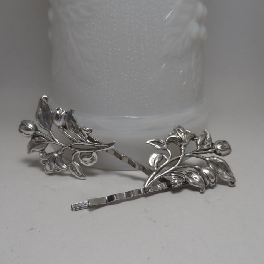 Mariage - FLOWER bobby pins silver hair pins Victorian hair accessories floral bobby pin victorian hair jewelry wedding accessories bridal accessories