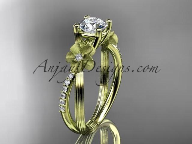 Wedding - 14kt yellow gold diamond leaf and vine wedding ring, engagement ring ADLR214