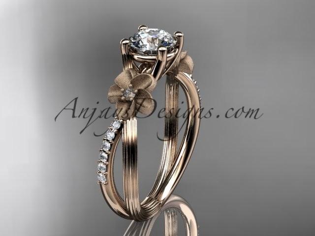 Hochzeit - 14kt rose gold diamond leaf and vine wedding ring, engagement ring ADLR214