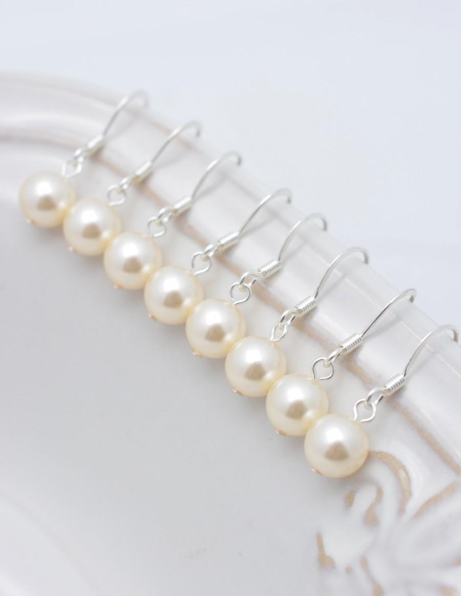 Hochzeit - 6 Pairs Ivory Pearl Earrings, Pearl Bridesmaid Earrings, Cream Pearl Earrings, Pearl Drop Earrings, Silver and Pearl Earrings 0110
