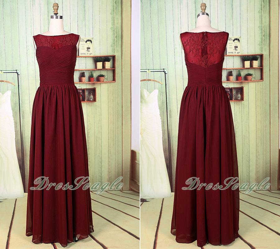 Mariage - A line burgundy chiffon and tulle applique long bridesmaid dress,Long chiffon mother of the bride dress,Long chiffon applique prom dress
