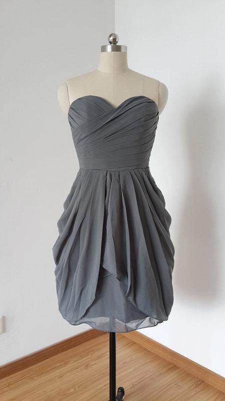 زفاف - 2015 Sweetheart Charcoal Grey Chiffon Short Bridesmaid Dress