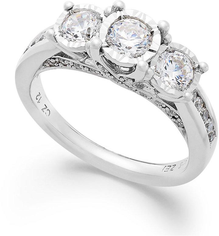 Hochzeit - TruMiracle® Three-Stone Diamond Ring in 14k White Gold (1 ct. t.w.)