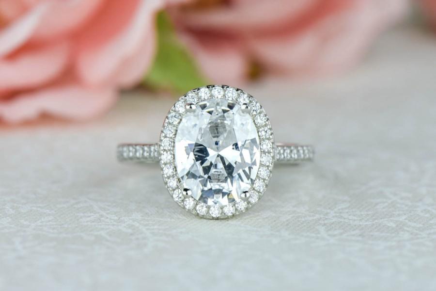 Mariage - 3.25 ctw, Oval Halo Ring, Engagement Ring, Man Made Diamond Simulants, Half Eternity Ring, Promise Ring, Anniversary Ring, Sterling Silver