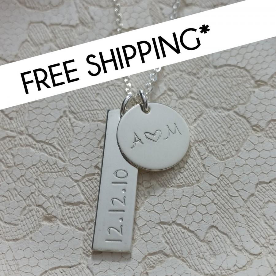 Wedding - Date initial necklace- bar necklace- charm- bride- wedding shower gifts- bachelorette- personalized- anniversary gifts- love necklace