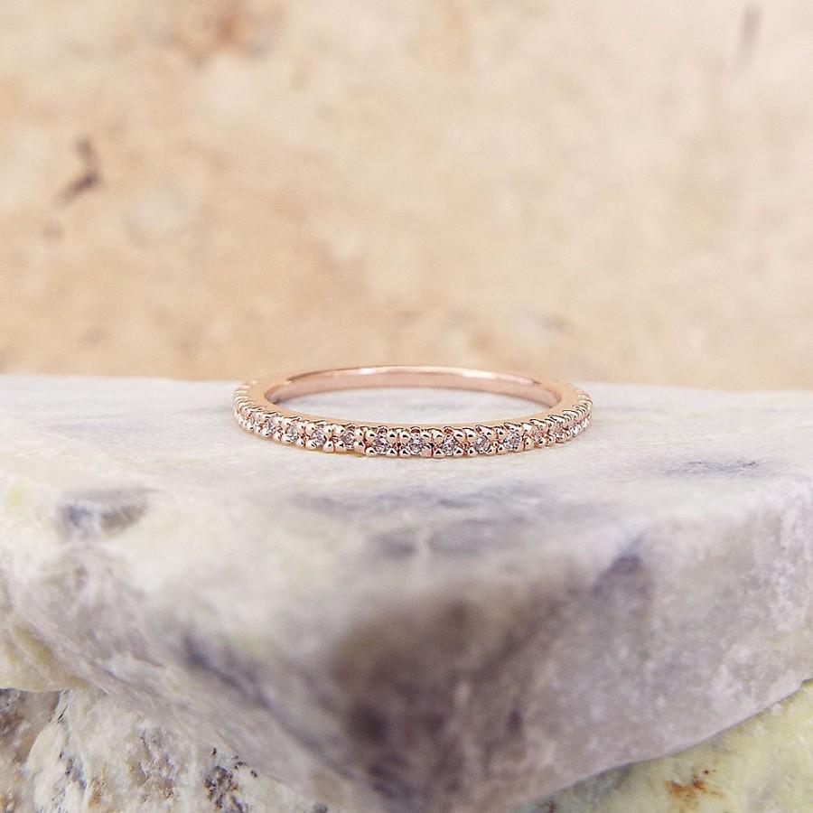 Hochzeit - 1 mm Rose Gold Full Eternity Band High Quality CZ Diamond Ring Stacking Eternity Ring Micro Pave Ultra thin Wedding Anniversary Band