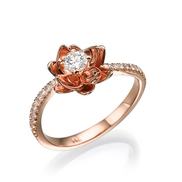 Hochzeit - Flower Engagement Ring Rose Gold With Diamonds, Flower Ring, Gold Ring, Diamond Ring, Wedding Ring, Promise Ring, Cocktail Ring, Unique Ring