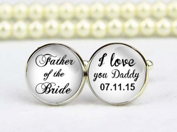 Hochzeit - Father of the bride Cufflinks, custom wedding cufflinks,  I love daddy cufflinks, Mens Wedding Cufflinks, Father's Day gifts, groom cufflink