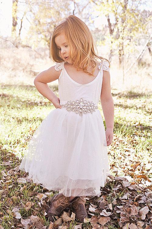 Hochzeit - White Tutu Flower Girl Dress -Rustic Flower Girl Dresses - Baptism Dress - White Baby Dress - Lace Flower Girl Dress - Rhinestone